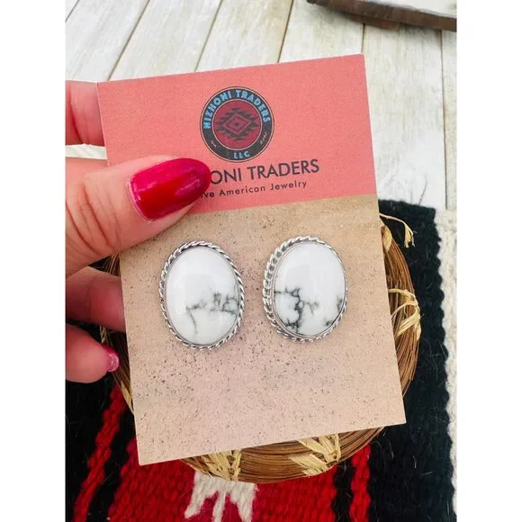 Handcrafted White Buffalo & Sterling Silver Post Earrings